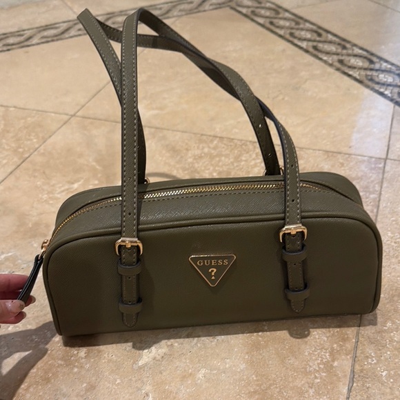 Guess Handbags - GUESS Olive Green Saffiano Leather Shoulder Bag